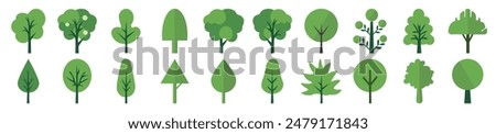 Green Trees Colour Flat Illustrations Collection for infographics, books, banners and other designs