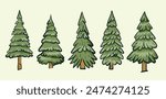 Green trees composition vector illustration