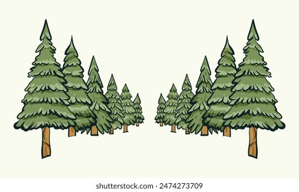 Green trees composition vector illustration