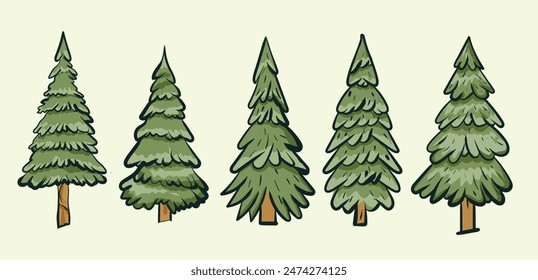 Green trees composition vector illustration