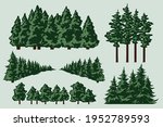 Green trees composition in vintage style isolated vector illustration