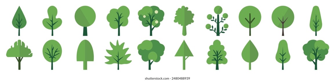 Green Trees Flat Illustrations Collection. Suitable for infographics, books, banners and other designs
