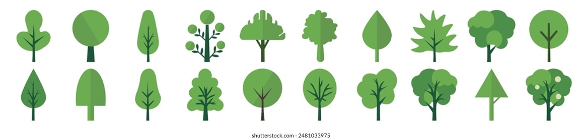 Green Trees Flat Illustrations Collection. Suitable for infographics, books, banners and other designs