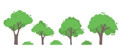 Green Trees Flat Vector Illustration. Beautiful Green Leaves Isolated On White. Spring Time Trees. Natural Forest Plant. Ecology Garden Template.
