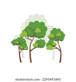 Green trees flat vector illustration. Beautiful green leaves isolated on white	
