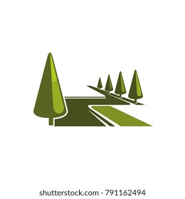 Green trees forest or park square icon for landscape design company or eco environment concept design template. Vector park trees or urban ecology garden horticulture and green nature symbol