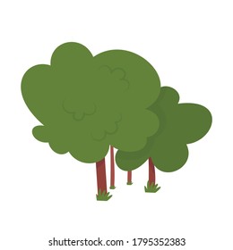 Árboles verdes, bosque. Dibujo plano de dibujos animados aislado sobre fondo blanco.