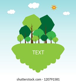 Green trees and forests. Clouds with sun. A vector illustration.