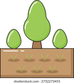 Green Trees and Garden Soil with Growing Plants Illustration