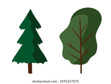 Green trees in gardens park. Ecology plant natural botanic flora in flat design 