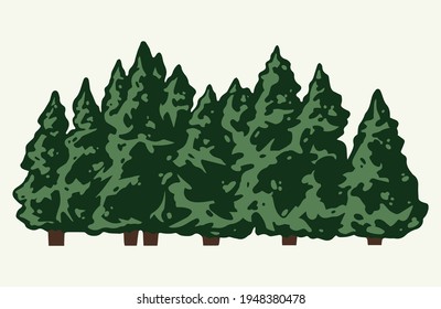 Green trees group concept in vintage style isolated vector illustration