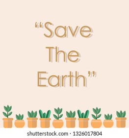 Green trees grow in pots vector icon plant. poster " Save the earth".