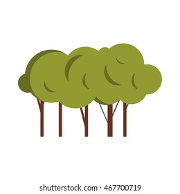 Green trees icon in flat style on a white background