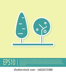 Green Trees icon isolated on yellow background. Forest symbol.  Vector Illustration