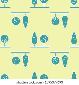 Green Trees icon isolated seamless pattern on yellow background. Forest symbol.  Vector Illustration