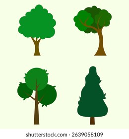 Green trees icon set, isolated vector illustration.