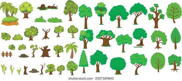 Green Trees Icons in Flat Style Collection. Suitable for infographics, books, banners and other designs.