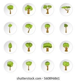 Green trees icons set. Cartoon illustration of 16 green trees vector icons for web