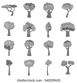 Green trees icons set in monochrome style isolated on white background
