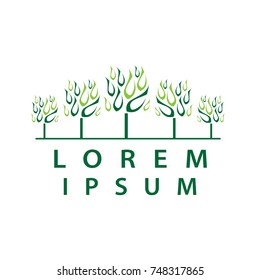 green trees illustration one line , trees logo, isolated on white background. 