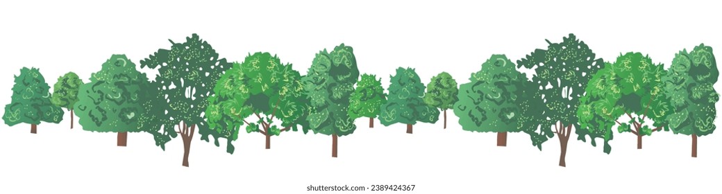 Green trees isolated on white background. Forest and foliage in summer
