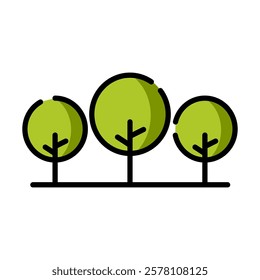 Green trees. Natural, environment, eco, growth concepts. Colored outline decorative vector design isolated illustration. 