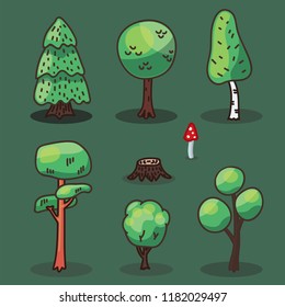 Green trees on the dark green background.