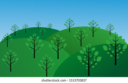 Green trees on the hillsides concept of love nature.vector flat design 
