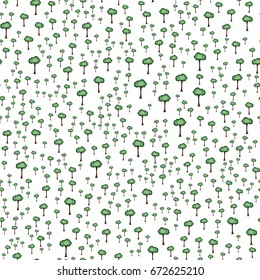 Green trees seamless cartoon style flat pattern