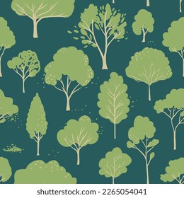 Green trees seamless pattern, summer background. Park vector illustration.