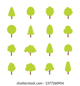 Green trees set. Flat style. Flat forest tree icon - stock vector.