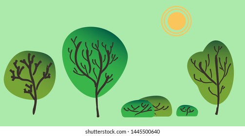 Green trees set. Flat style. Flat forest tree icon