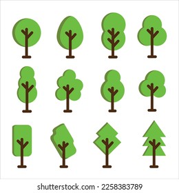 Green trees set. Flat style. Flat forest tree icon - stock vector.