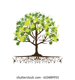 green trees with some leaves icon, vector illustraction design