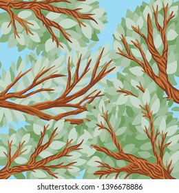 Green trees, summer landscape, background for your design, green plants. Vector cartoon flat style illustration.