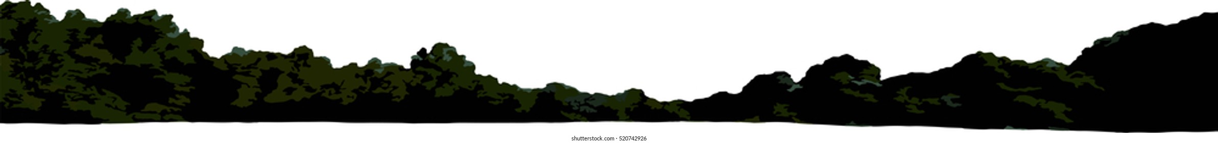 Green Trees in Tennessee Horizon Line Illustration. Panoramic landscape horizontal banner element. Vector on transparent background. Jpg is isolated on white. Eco nature outdoors concept.