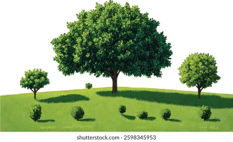 Green Trees Vector Illustration on White Background