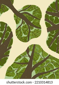 Green trees view from below vector for phone case, logo, pillow case, fabric print, wallpaper, social media post, doodle, covers, book covers, wall decor, templates