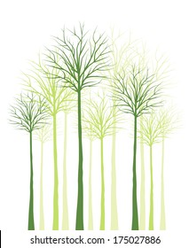Green trees without leaves on a white background