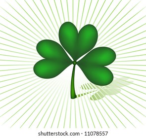 Green trefoil and radiating beams on a white background
