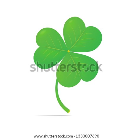 Green trefoil with a slight shadow. Isolated on a white background. The symbol of Ireland.