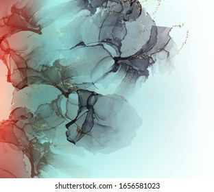 Green Trendy marble wallpaper. Digital Ink colors flowing bright, glowing luminous, liquid translucent, free-flowing watercolor fine art. Natural pattern, luxury background design in vector.