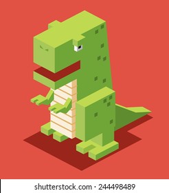 green t-rex. 3d pixelate isometric vector