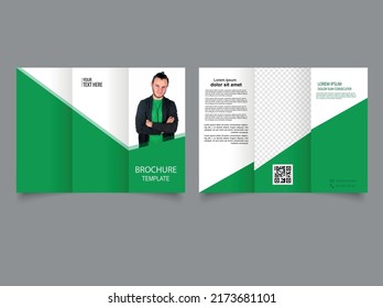 Green tri fold brochure. Flyer for business.