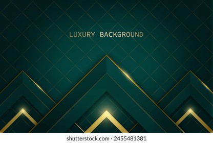 Green triangle 3d and golden line with light effect. Luxury background style. Vector illustration
