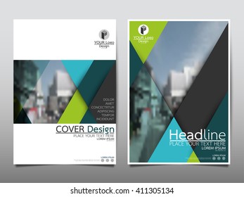 Green triangle annual report brochure flyer design template vector, Leaflet cover presentation abstract flat background, layout in A4 size