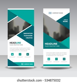 Green triangle Business Roll Up Banner flat design template ,Abstract Geometric banner  Vector illustration set, abstract presentation brochure flyer vertical  vector