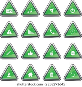 The green triangle button has several symbols.