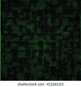 Green triangle circle line on black abstract background