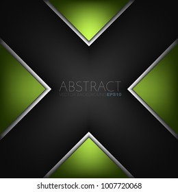 Green triangle corner vector background with silver geometric line and black space for text design